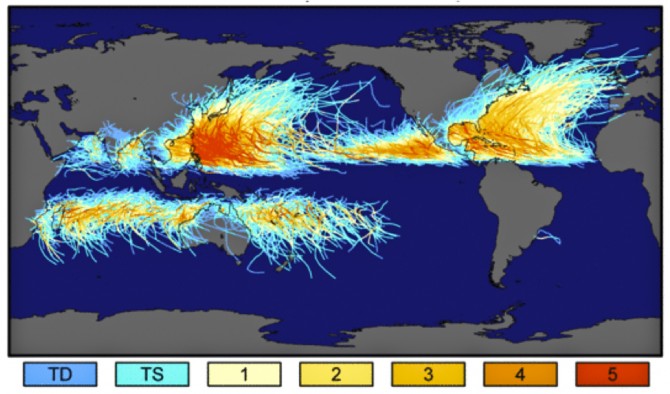 Alla samlade tropiska cykloner till och med 2006 (bild från NASA).